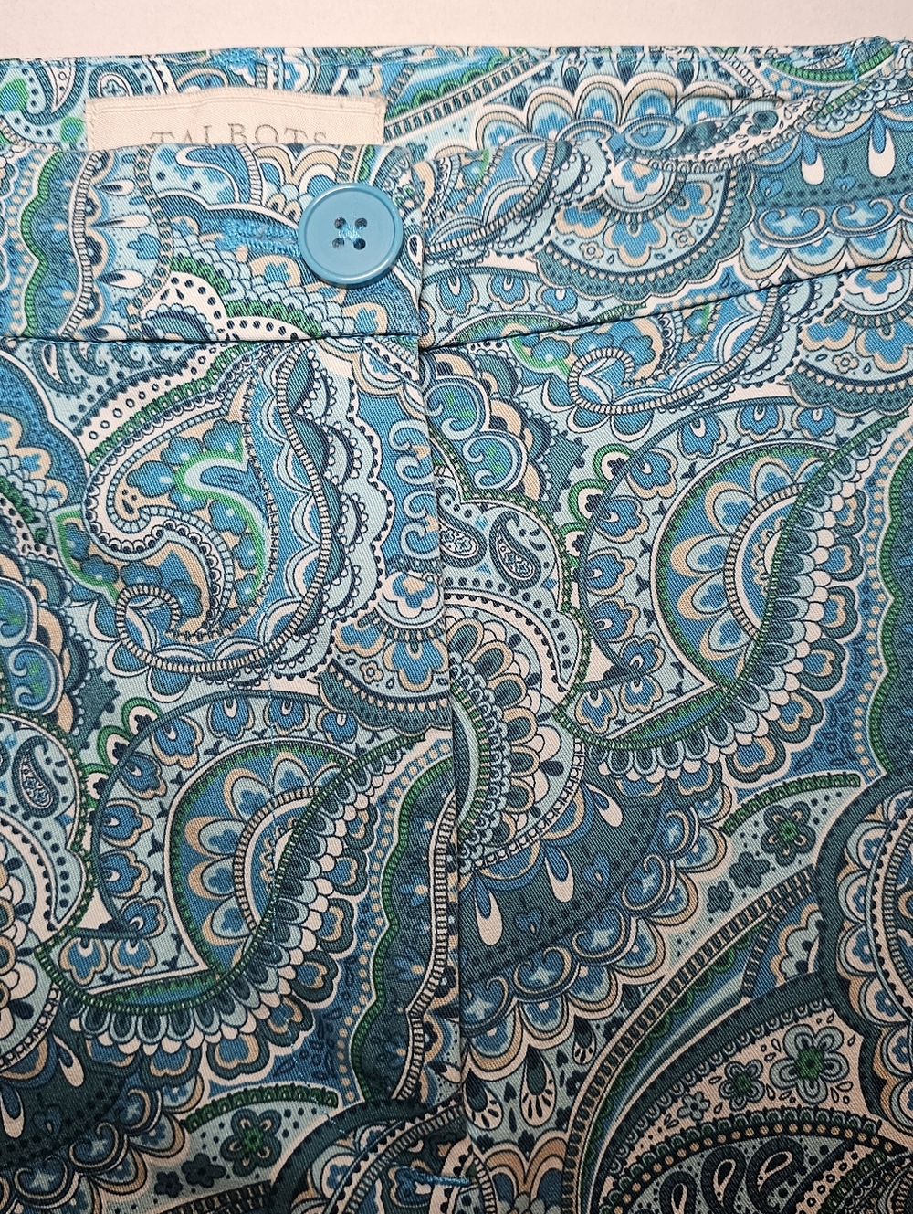 Talbots Womens Casual Pants Size 14 W Blue Paisley Cotton Cropped - Picture 5 of 10